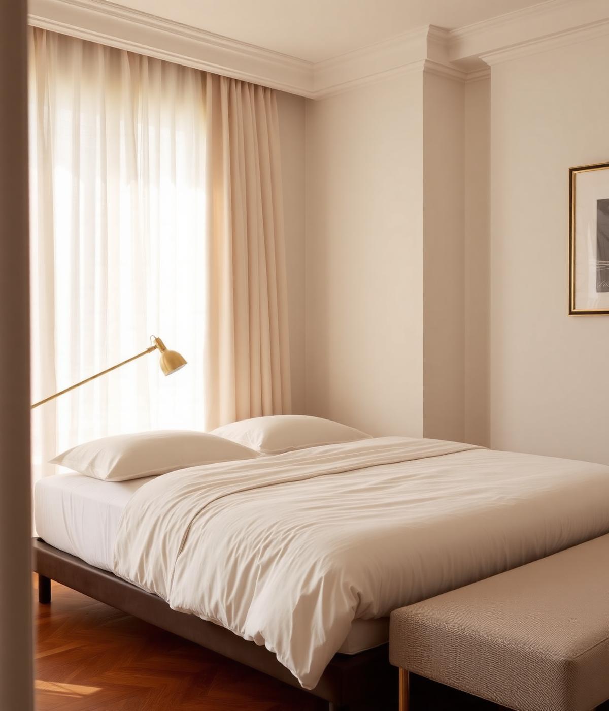 Editorial photograph of a serviced apartment bedroom